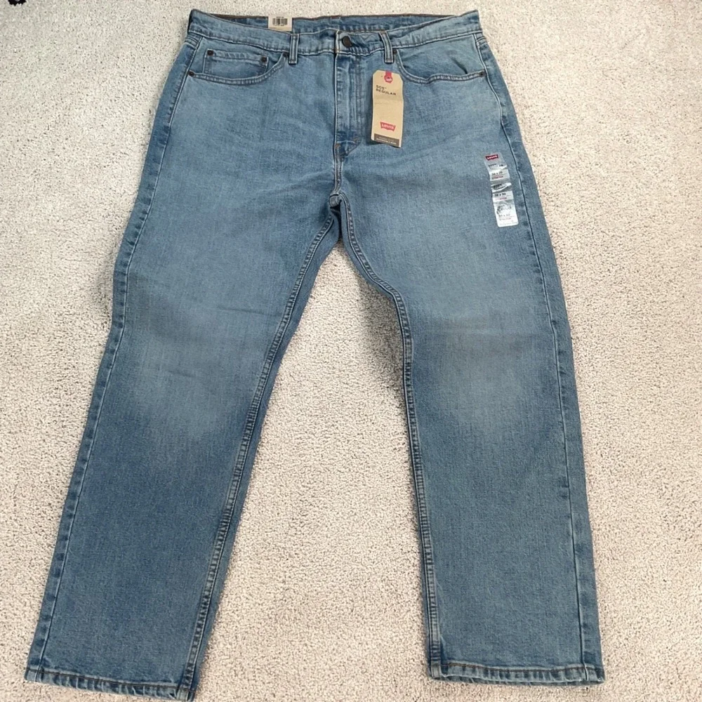 Levis 505 Regular Fit Stretch Mens Jeans Light Wash‎ Blue 38x30 Straight Leg NEW